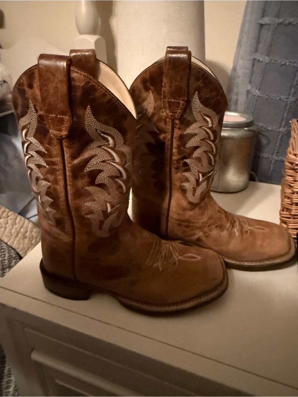 Kids Gender Neutral Brown Embroidered Western Cowboy/girl Boots